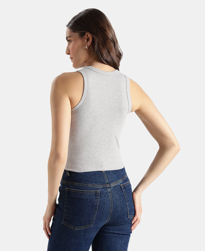 100% Super Combed Cotton Stretch Slim Fit Racerback Styled Tank Top - Light Grey Melange