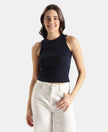 100% Super Combed Cotton Stretch Slim Fit Racerback Styled Tank Top - Navy Blazer