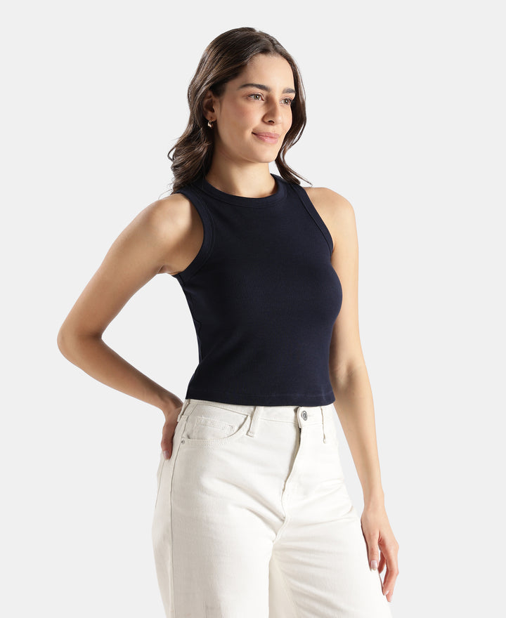 100% Super Combed Cotton Stretch Slim Fit Racerback Styled Tank Top - Navy Blazer