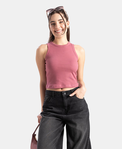 100% Super Combed Cotton Stretch Slim Fit Racerback Styled Tank Top - Rose Wine