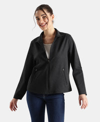 Rayon Nylon Elastane Stretch Relaxed Fit Jacket with Zipper Pockets - Black Melange