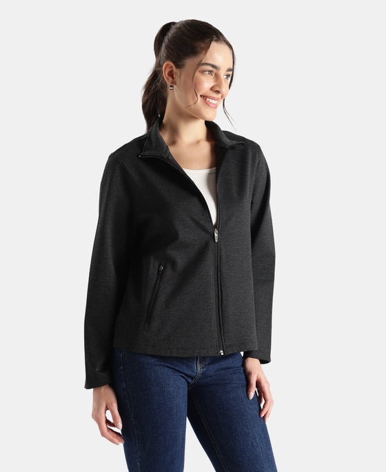 Rayon Nylon Elastane Stretch Relaxed Fit Jacket with Zipper Pockets - Black Melange