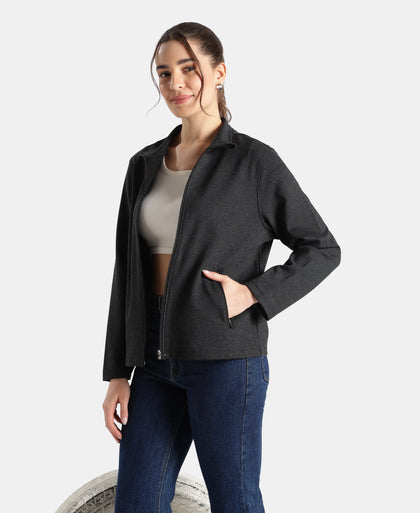 Rayon Nylon Elastane Stretch Relaxed Fit Jacket with Zipper Pockets - Black Melange