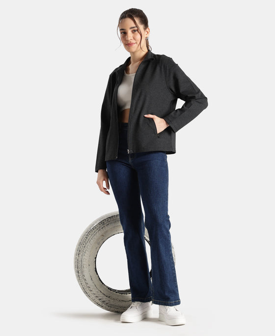 Rayon Nylon Elastane Stretch Relaxed Fit Jacket with Zipper Pockets - Black Melange