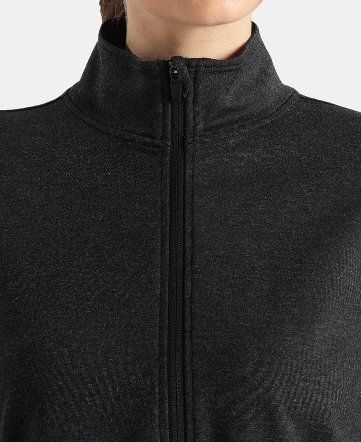 Rayon Nylon Elastane Stretch Relaxed Fit Jacket with Zipper Pockets - Black Melange