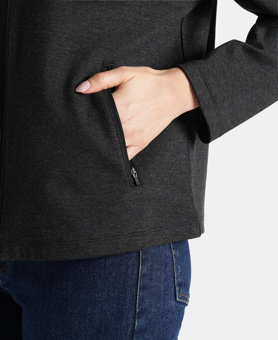 Rayon Nylon Elastane Stretch Relaxed Fit Jacket with Zipper Pockets - Black Melange