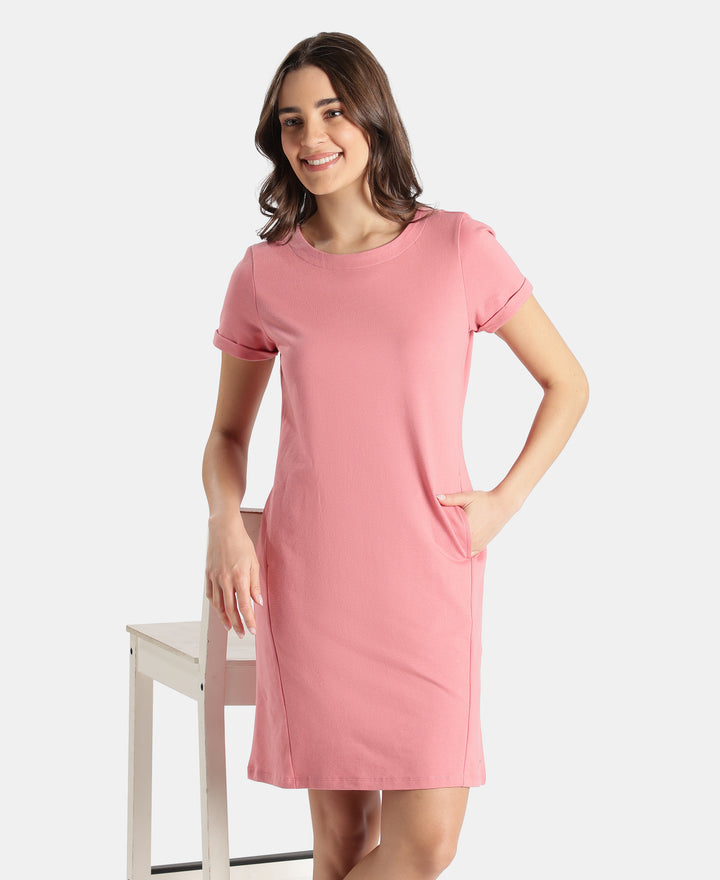 100% Super Combed Cotton Regular Fit Dress with Side Pockets - Brandied Apricot
