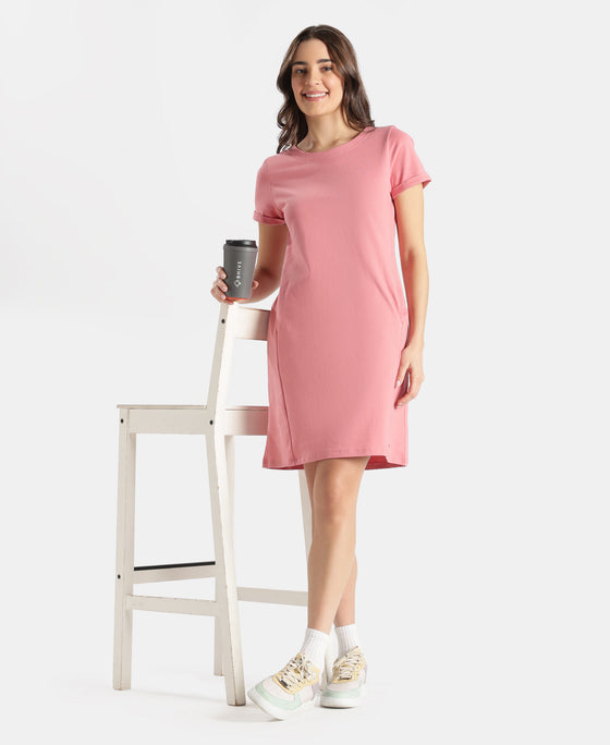100% Super Combed Cotton Regular Fit Dress with Side Pockets - Brandied Apricot