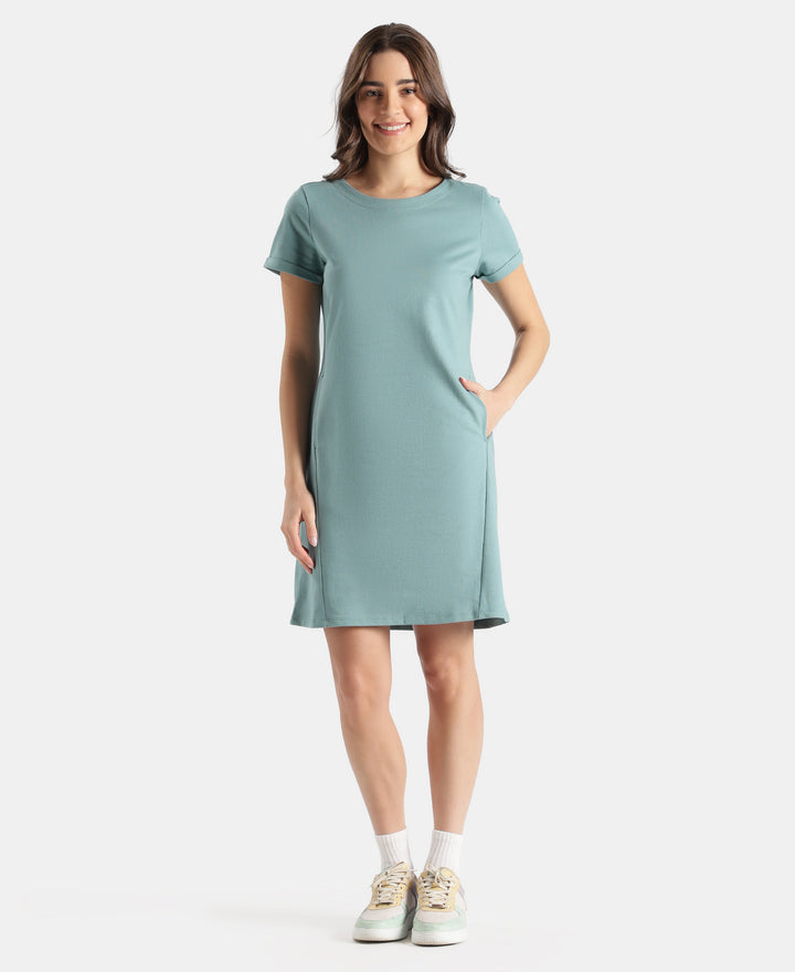 100% Super Combed Cotton Regular Fit Dress with Side Pockets - Mineral Blue