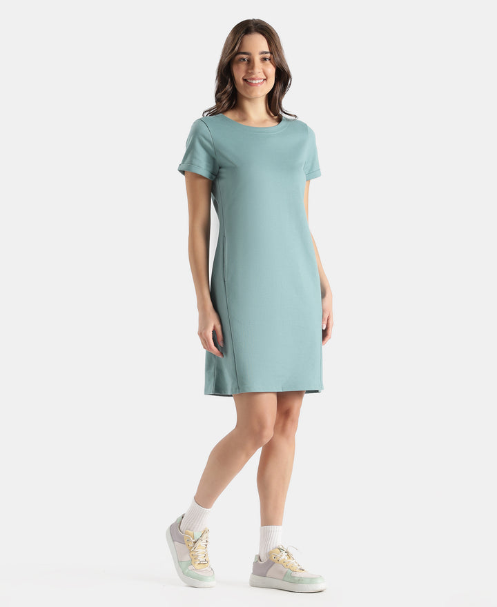 100% Super Combed Cotton Regular Fit Dress with Side Pockets - Mineral Blue