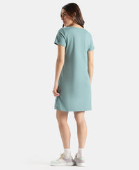 100% Super Combed Cotton Regular Fit Dress with Side Pockets - Mineral Blue