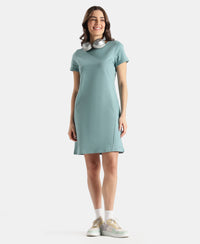 100% Super Combed Cotton Regular Fit Dress with Side Pockets - Mineral Blue