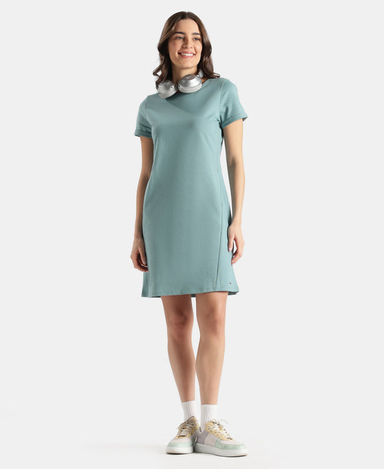 100% Super Combed Cotton Regular Fit Dress with Side Pockets - Mineral Blue