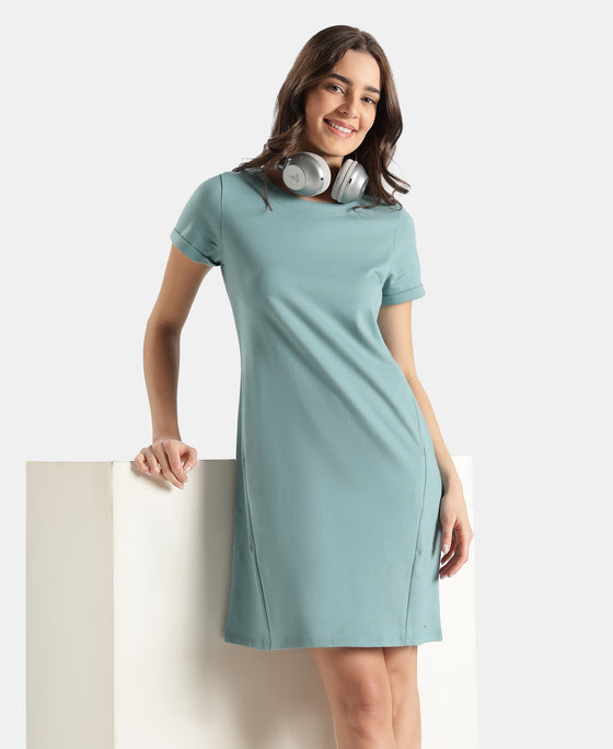 100% Super Combed Cotton Regular Fit Dress with Side Pockets - Mineral Blue