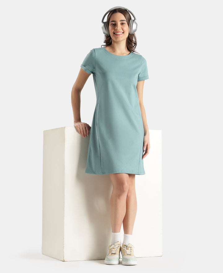 100% Super Combed Cotton Regular Fit Dress with Side Pockets - Mineral Blue
