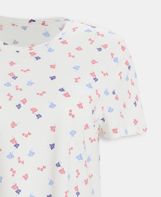 Super Combed Cotton Regular Fit Printed Half Sleeve T-Shirt - White