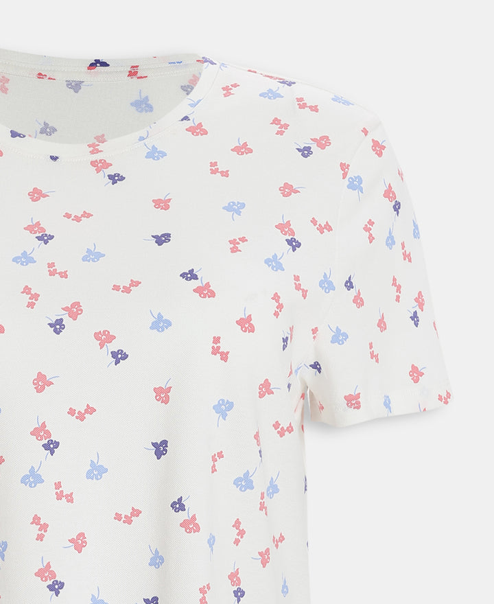 Super Combed Cotton Regular Fit Printed Half Sleeve T-Shirt - White