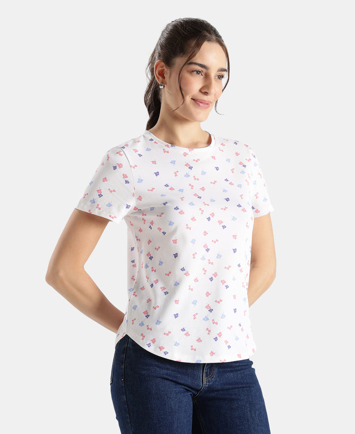 Super Combed Cotton Regular Fit Printed Half Sleeve T-Shirt - White