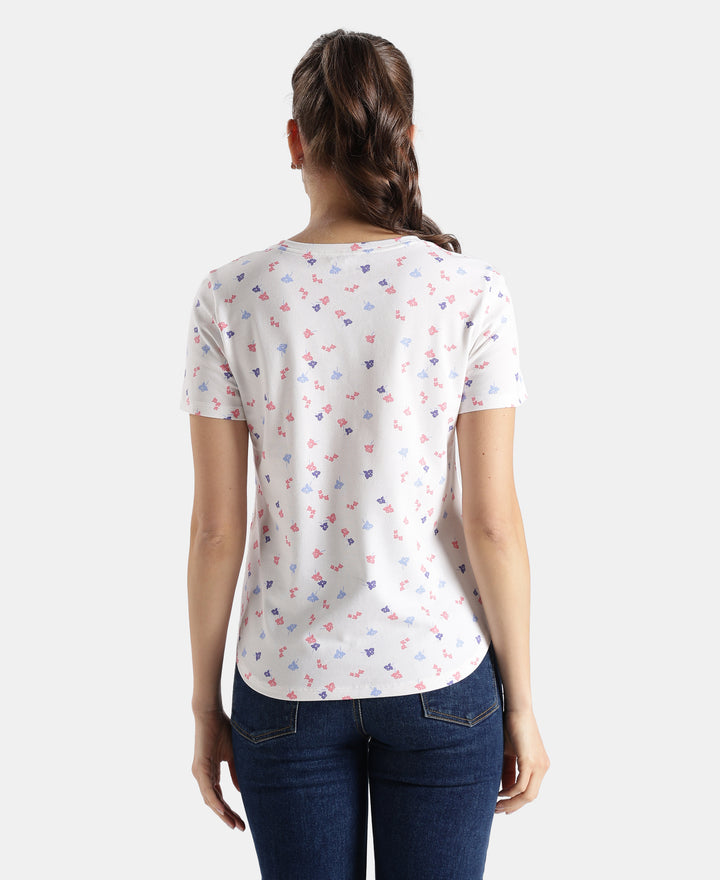 Super Combed Cotton Regular Fit Printed Half Sleeve T-Shirt - White