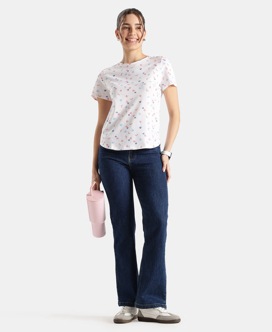 Super Combed Cotton Regular Fit Printed Half Sleeve T-Shirt - White