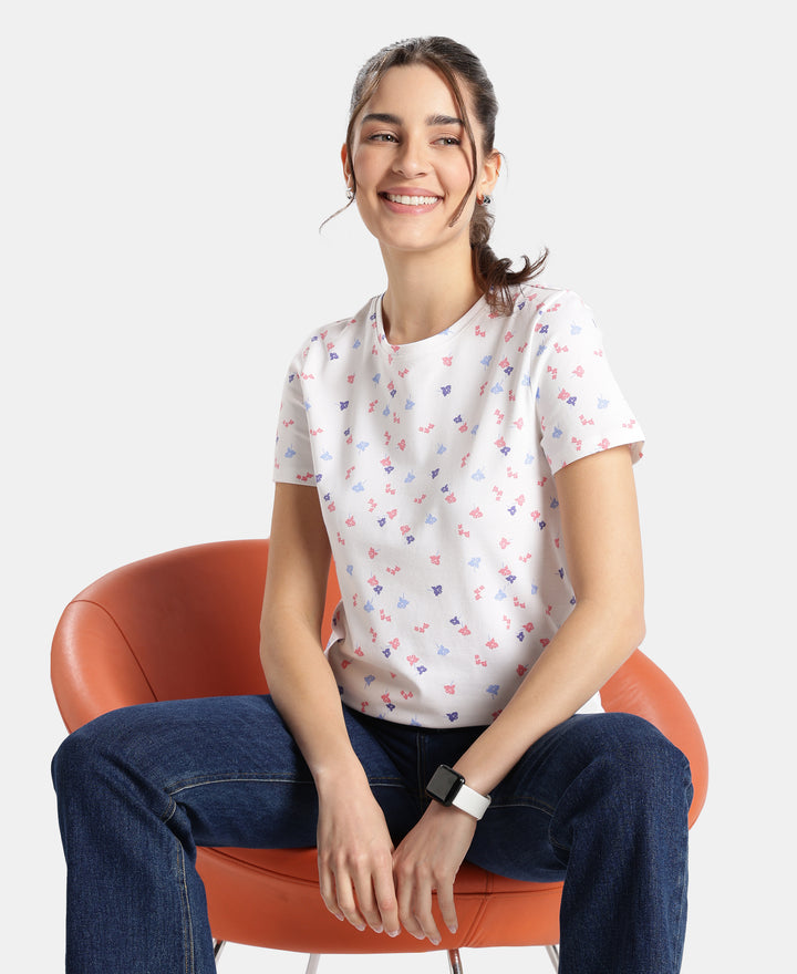 Super Combed Cotton Regular Fit Printed Half Sleeve T-Shirt - White