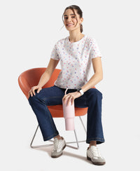 Super Combed Cotton Regular Fit Printed Half Sleeve T-Shirt - White