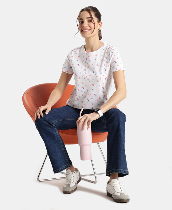 Super Combed Cotton Regular Fit Printed Half Sleeve T-Shirt - White