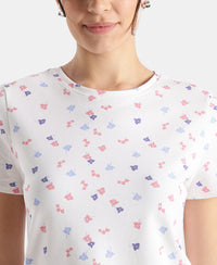 Super Combed Cotton Regular Fit Printed Half Sleeve T-Shirt - White