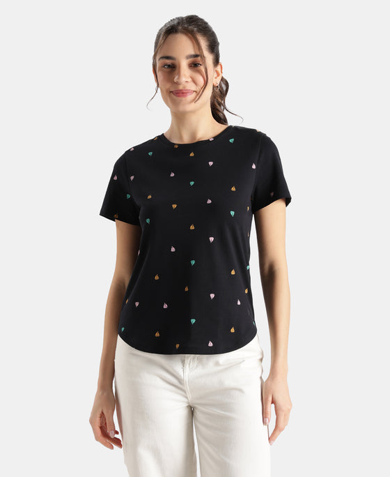 Super Combed Cotton Regular Fit Printed Half Sleeve T-Shirt - Black