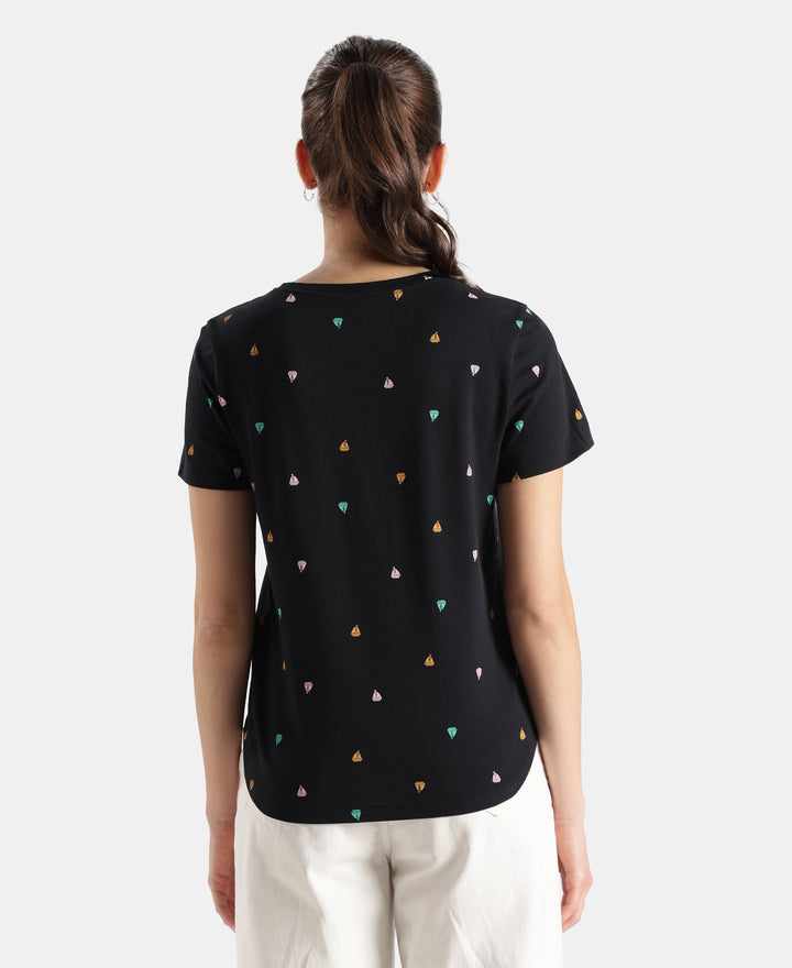Super Combed Cotton Regular Fit Printed Half Sleeve T-Shirt - Black