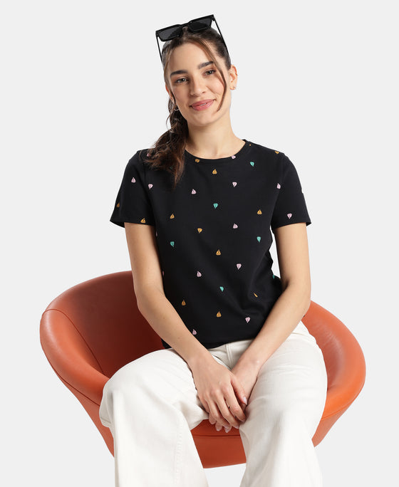 Super Combed Cotton Regular Fit Printed Half Sleeve T-Shirt - Black