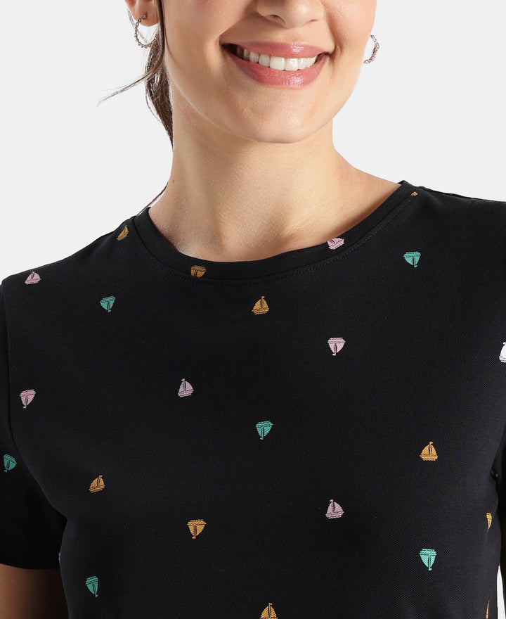 Super Combed Cotton Regular Fit Printed Half Sleeve T-Shirt - Black