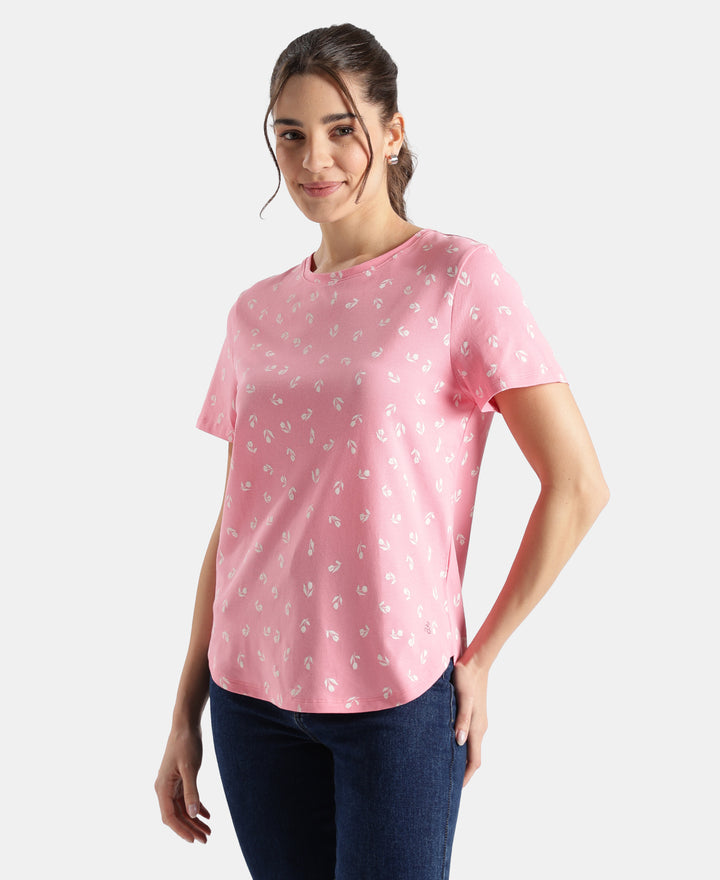 Super Combed Cotton Regular Fit Printed Half Sleeve T-Shirt - Plumeria