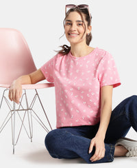 Super Combed Cotton Regular Fit Printed Half Sleeve T-Shirt - Plumeria