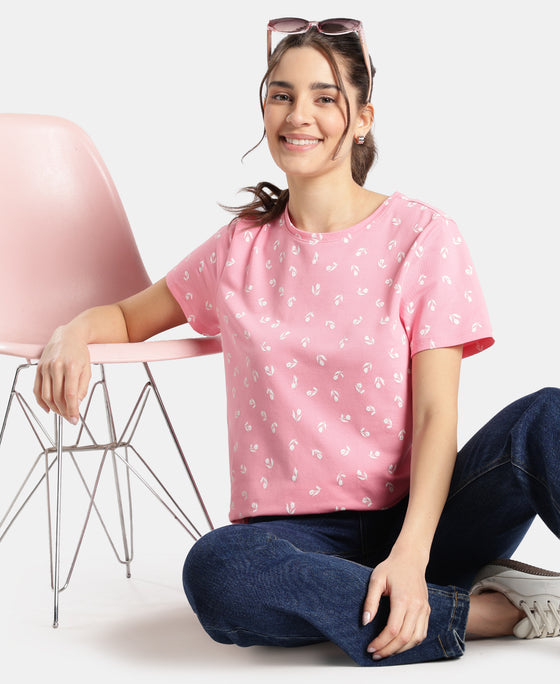 Super Combed Cotton Regular Fit Printed Half Sleeve T-Shirt - Plumeria