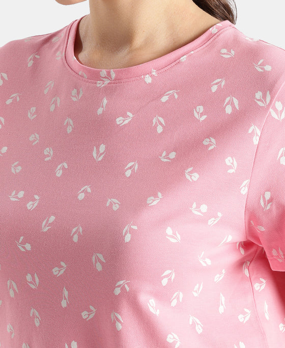 Super Combed Cotton Regular Fit Printed Half Sleeve T-Shirt - Plumeria