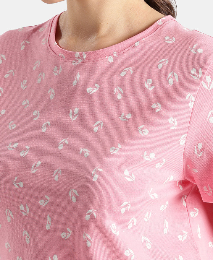 Super Combed Cotton Regular Fit Printed Half Sleeve T-Shirt - Plumeria