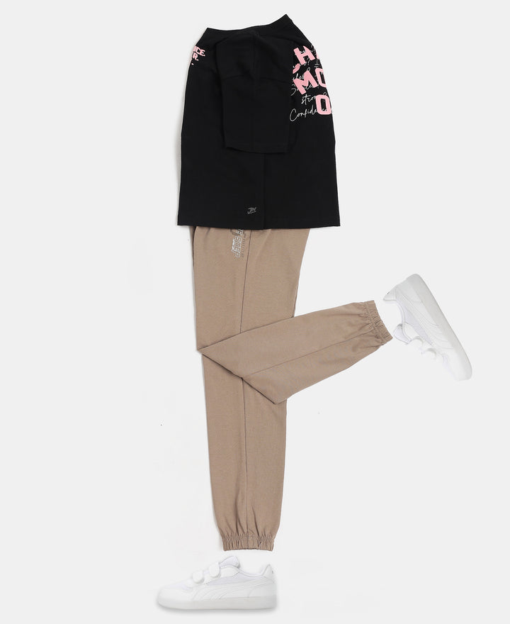 Boy's Super Combed Cotton Rich Graphic Printed Joggers with Elasticated Hem - Desert Taupe
