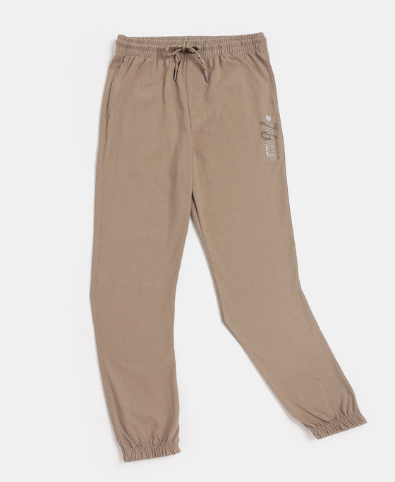 Boy's Super Combed Cotton Rich Graphic Printed Joggers with Elasticated Hem - Desert Taupe