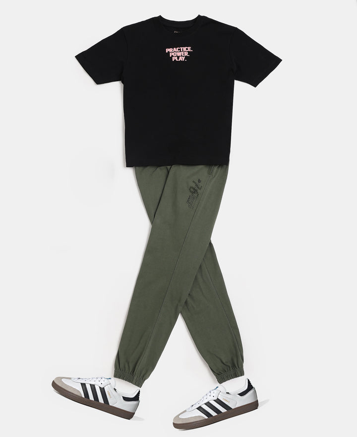 Boy's Super Combed Cotton Rich Graphic Printed Joggers with Elasticated Hem - Thyme