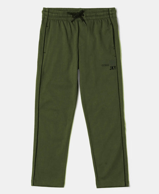 Boy's Super Combed Cotton Rich Graphic Printed Trackpants with Contrast Side Piping - Thyme