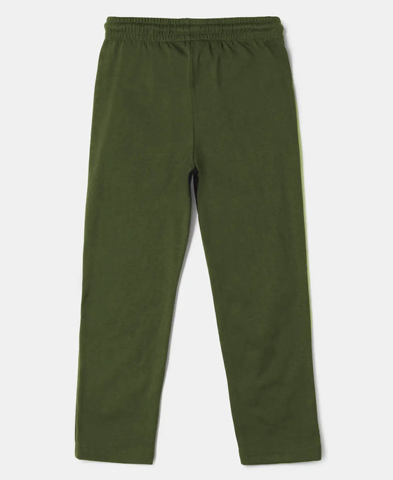 Boy's Super Combed Cotton Rich Graphic Printed Trackpants with Contrast Side Piping - Thyme