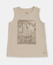 Boy's Super Combed Cotton Graphic Printed Tank Top - French Oak