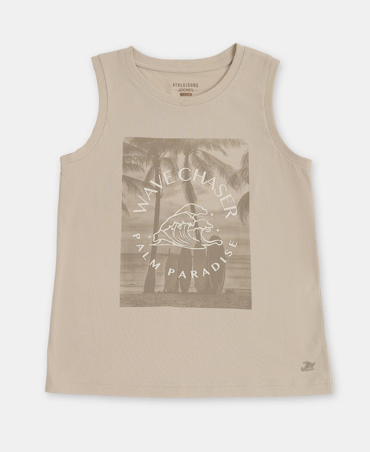Boy's Super Combed Cotton Graphic Printed Tank Top - French Oak