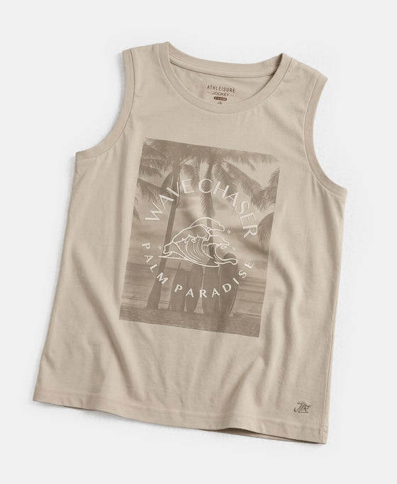 Boy's Super Combed Cotton Graphic Printed Tank Top - French Oak