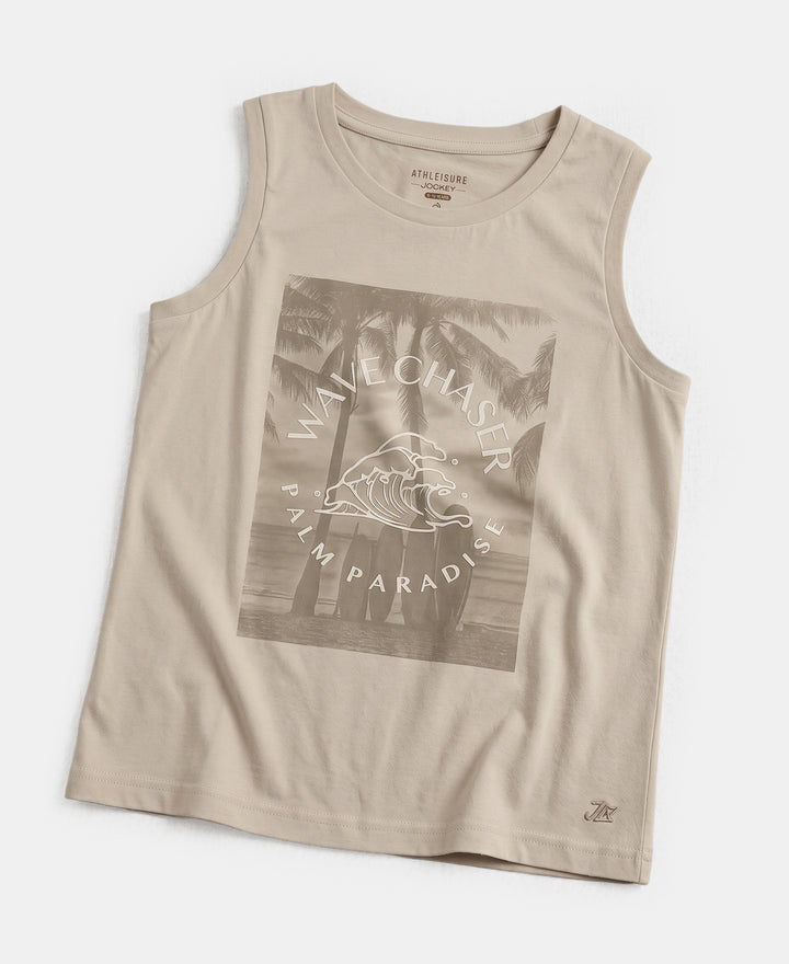 Boy's Super Combed Cotton Graphic Printed Tank Top - French Oak