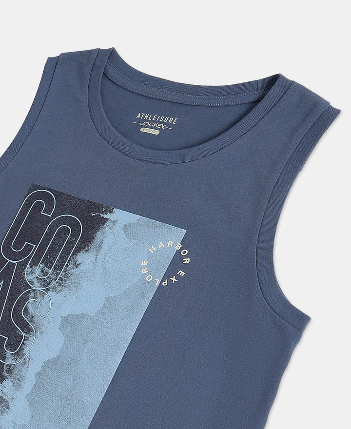 Boy's Super Combed Cotton Graphic Printed Tank Top - Frost
