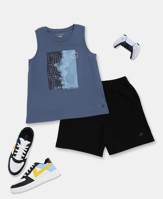 Boy's Super Combed Cotton Graphic Printed Tank Top - Frost