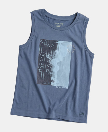 Boy's Super Combed Cotton Graphic Printed Tank Top - Frost