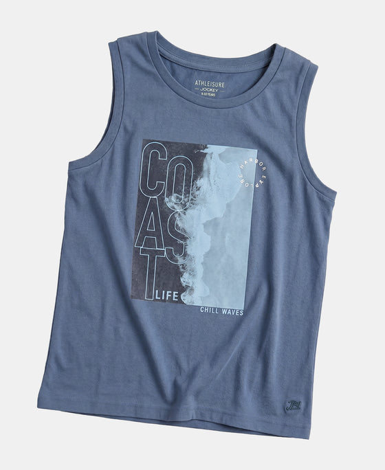 Boy's Super Combed Cotton Graphic Printed Tank Top - Frost